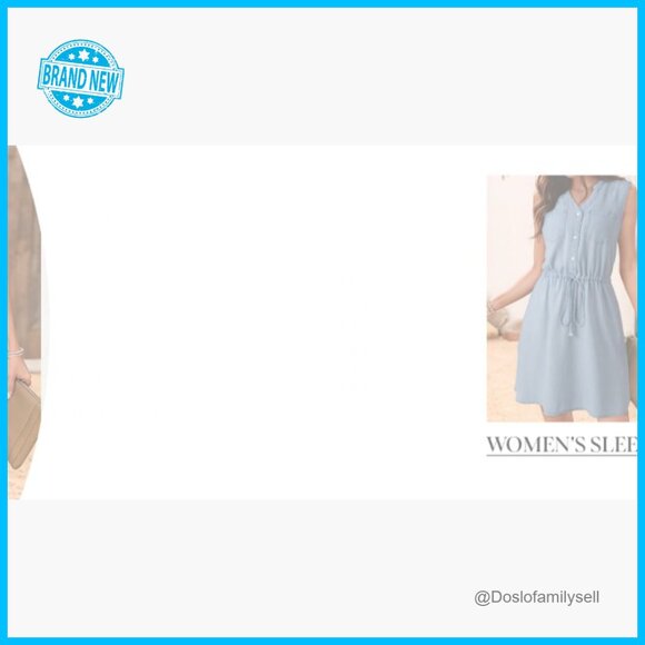 V-Neck Sleeveless Button Down Casual Jean Dress Drawstring Mini A-Line - Picture 7 of 7